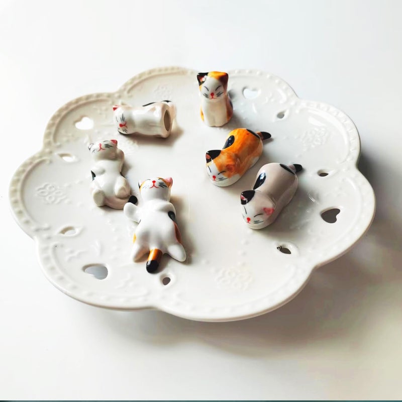 TRUEGOOD Cute Cat Chopsticks Rest Dinner Spoon Stand Knife Fork Holder, Valentine's Day Present (6Pcs Mixcolor) - Image 3